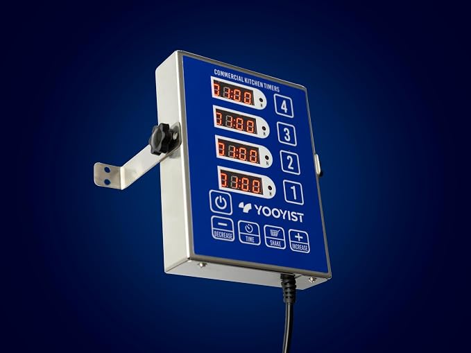 Precision Kitchen Timers for Cooking – 4 Channel Commercial Kitchen Timer Restaurant Kitchen Supplies – Stainless Steel Digital LED Chef Cooking Timer – Reminder Function, Loud Alarm, Blue
