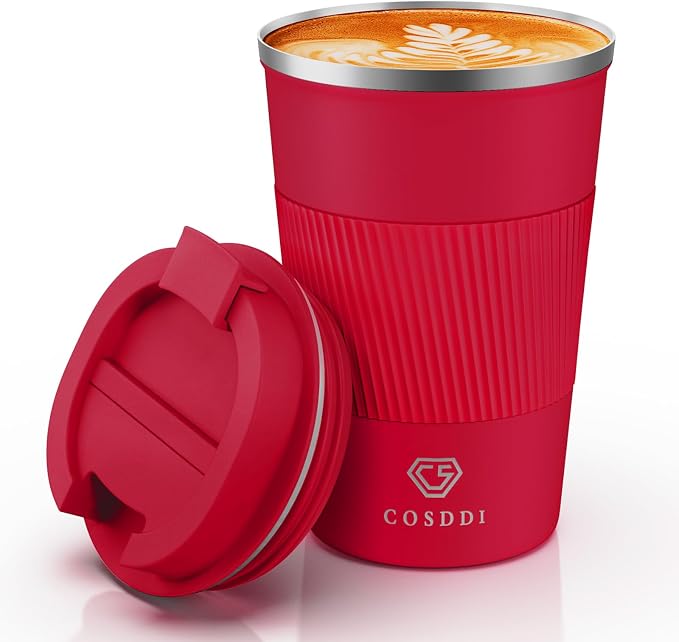 CS COSDDI 12 oz Stainless Steel Vacuum Insulated Tumbler - Coffee Travel Mug Spill Proof with Lid - coffee Cup for Keep Hot/Ice Coffee,Tea and Beer (Red) | Stainless Steel Double-wall insulation, 6-Hour Heat Retention, 360°Leak proof, BPA-free, Reusabl...