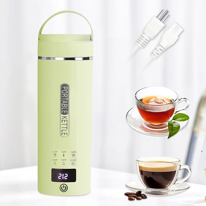 Green Travel Electric Kettle with LCD Display, 6 Temperature Settings, 450ml / 15.2oz, 304 Stainless Steel, Auto Shut-Off and Dry Boil Protection, Compact and Portable Electric Kettle