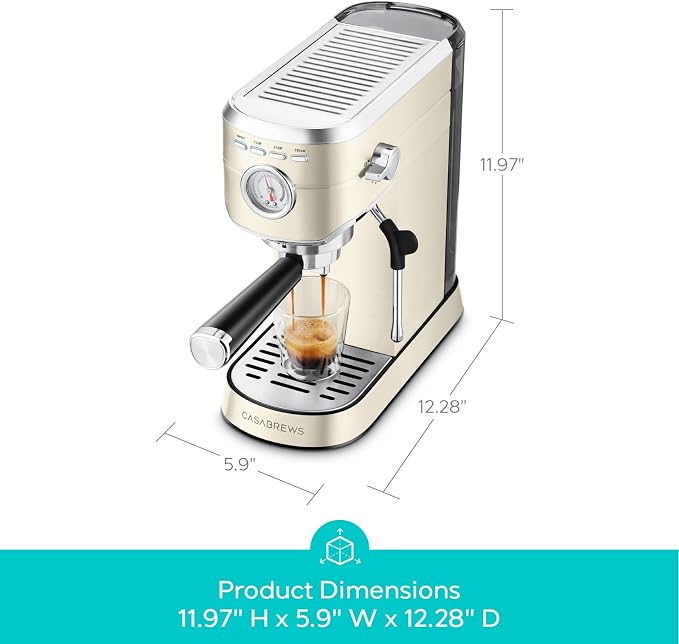CASABREWS CM5418 Espresso Maker, Compact Espresso Machine with Milk Frother | Stainless Steel, 20-Bar Pump, Built-in Pressure Gauge, Powerful Steam Wand for Cappuccino Latte for Home, 34oz Water Tank