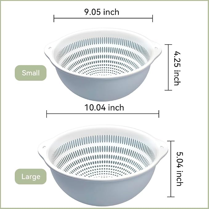Colander Bowl Set of 2, Nesting Large Capacity Plastic Food Strainer for Pasta, Vegetables and Fruits Washing Draining Basket, Space Saving, BPA Free