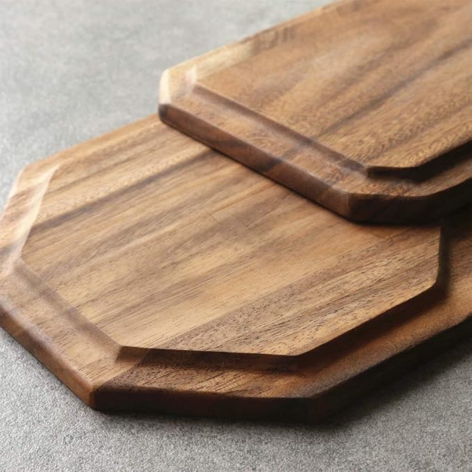 2 Acacia Wooden Trays Serving Platter Cheese Veggie Round Charcuterie Board | 2Pcs Wood Charger Plate Square Decorative Tray for Food Cookie Platter Hosting Christmas Cute Circle Bread Charcuterie Board
