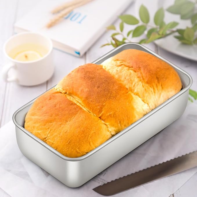 E-far Loaf Pan for Baking Bread, 9 x 5 Inch Stainless Steel Bread Pan, 2PCS | Non-Toxic Bread Tins for Homemade Banana Cake Meatloaf Brownies, Healthy & Easy Release, Dishwasher Safe