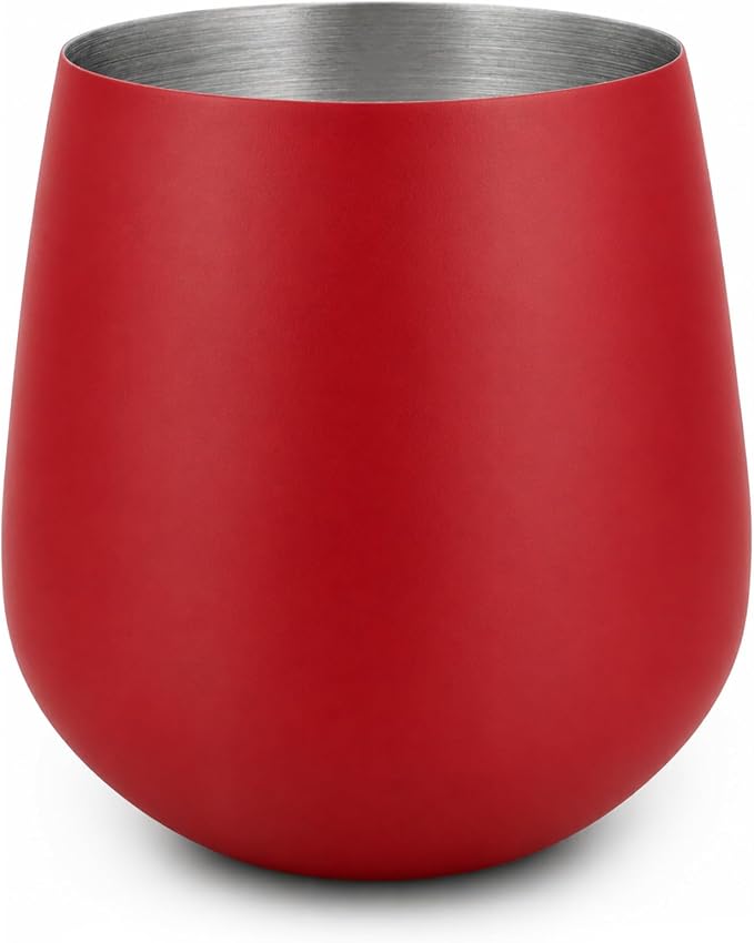 K&K Home Stainless Steel Unbreakable Stemless Wine Glasses - 15 oz - Set of 4 Colored, Stemless Metal Wine Glasses Perfect for Outdoors, Weddings, and Parties (Red)