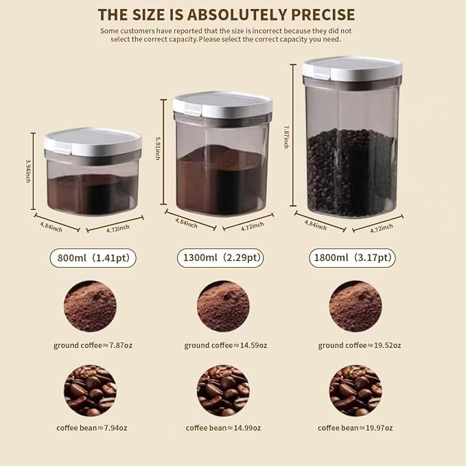 15oz Coffee Canister, Airtight Storage Container, 1300ml | Food Storage Container with Magnetic Scoop, Kitchen Jar for Grounds, Beans, Tea, Sugar, Flour, Cereal