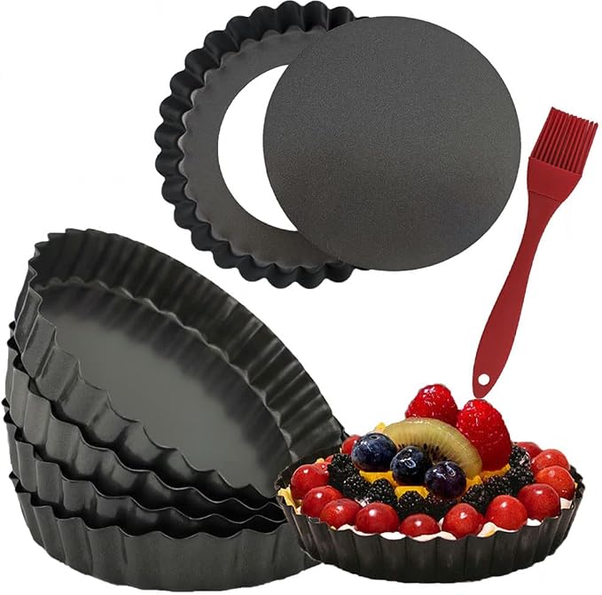 DATANYA Mini Tart Pans 5 Inch w/Removable Bottom 6Pack Quiche Pans | Round Nonstick Heavy Duty Fluted Side Fruit Pie Tart Molds for Tartlets, Mousse Cakes, Dessert Pastry Baking