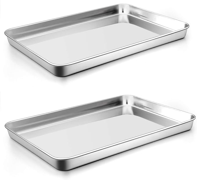 P&P CHEF Baking Sheet Pan, Stainless Steel Cookie Sheet, 16 Inch & 2 Pcs | Oven Tray Sheet Pan for Baking & Serving, Baking Tray for Multi Uses, Heavy Duty & Non-toxic, Rust Free & Dishwasher Safe