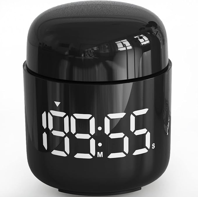 Kitchen Timer, 360 Rotate, Countup/Countdown, LED, Volume | Memory Function Back to School (Black)
