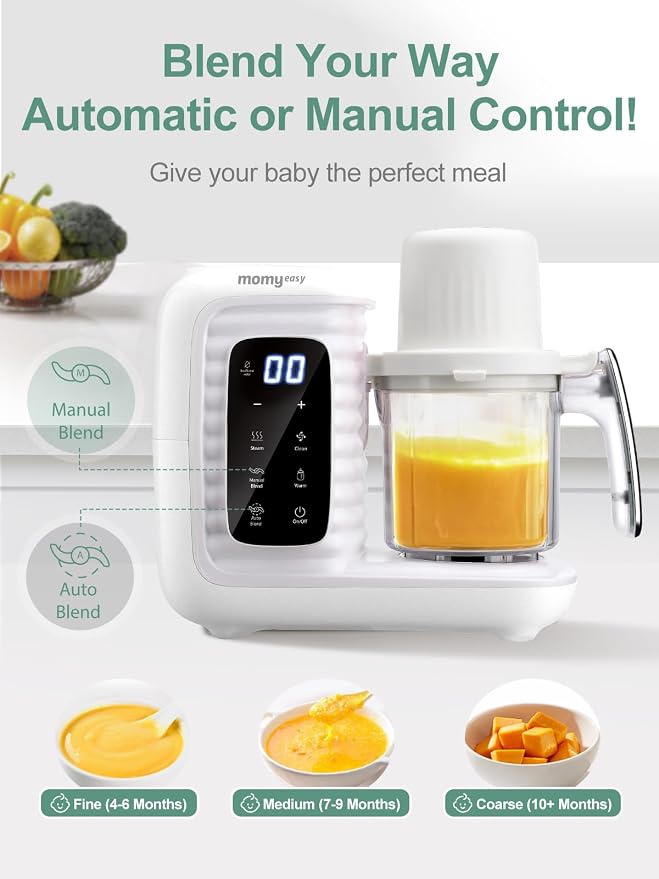 MOMYEASY Baby Food Maker, Food Steamer with Dual-Layer Steam Basket, White | 5 in 1 Baby Food Processor, Steamer & Blender for Healthy Homemade Baby Food, Baby Feeding Essentials