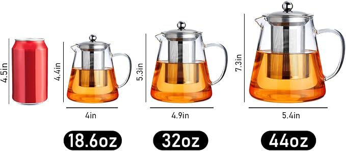 PARACITY Glass Teapot Stovetop 18.6 OZ, Borosilicate Clear Tea Kettle with Removable 18/8 Stainless Steel Infuser, Teapot Blooming and Loose Leaf Tea Maker Tea Brewer for Camping, Travel (550ML) | Tea infuser & tea strainer. Blooming tea; clear teapot,...