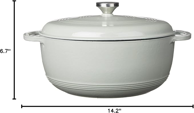 Lodge 7.5 Quart Enameled Cast Iron Dutch Oven with Lid – Dual Handles – Oven Safe up to 500° F or on Stovetop - Use to Marinate, Cook, Bake, Refrigerate and Serve – Desert Sage