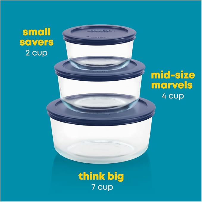 Pyrex Simply Store (3-Pack) Glass Food Storage Containers Set (2, 4, 7 Cup)