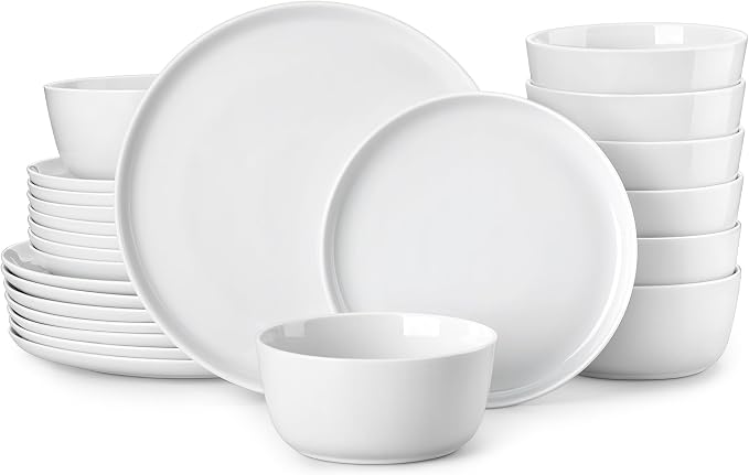 MALACASA 24-Piece Dinnerware Set for 8, White Porcelain Dishes | High-Fired Porcelain, Chip and Scratch Resistant, Microwave and Dishwasher Safe, Dinner, Salad Plates and Cereal Bowls