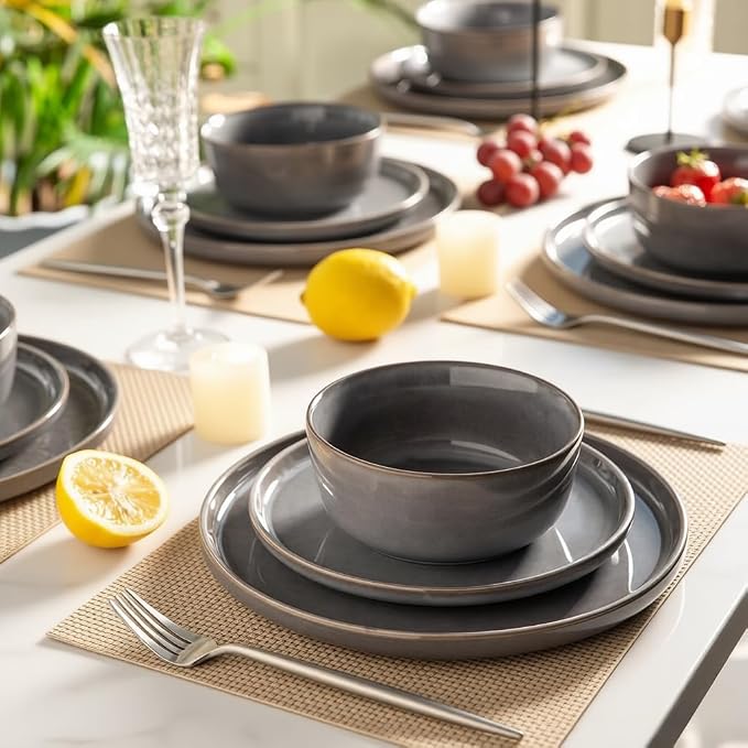 AmorArc Stoneware Dinnerware Sets for 6, 18Pcs Plates and Bowls Sets Dishes | Ceramic Round Reactive Glaze Dishes Set, Highly Scratch Resistant | Dishwasher & Microwave Safe Dishware