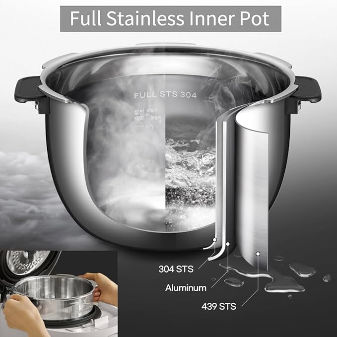 Cuchen 10-Cup Premium IH Pressure Rice Cooker & Multi-Cooker, Full 304Ti Stainless Steel Inner Pot, Dual High/Non-Pressure, Slow Cook & Auto Steam Clean (CRH-TWS1010PWUS)