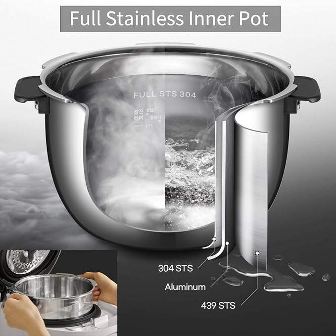 Cuchen 6-Cup Premium IH Pressure Rice Cooker with 304Ti Stainless Steel Inner Pot, Dual High/Non-Pressure Modes, Voice Guide & Auto Steam Clean, White (CRH-TWS0610PWUS)