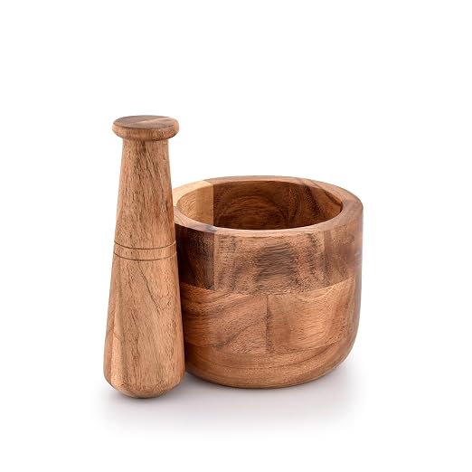 Handmade Acacia Wood Mortar and Pestle Perfect for Grinder for Herbs, Garlic, Walnut Spices & Kitchen Essentials Usage