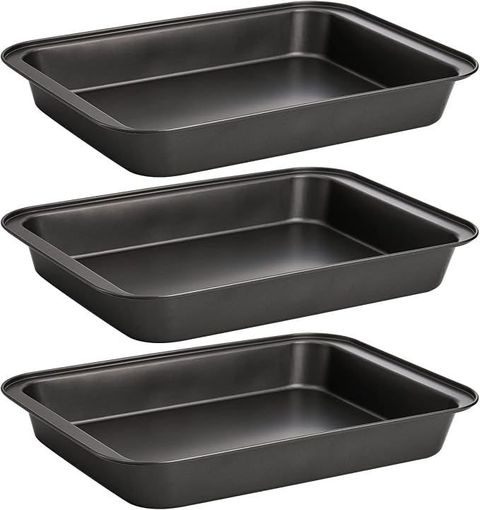 Lyellfe 3 Pack Rectangle Baking Pan, 13 x 9 Inch | Non-Stick Cake Pans for Oven, Deep Cookie Sheet Tray for Brownie Lasagna Casserole Bread, BPA Free