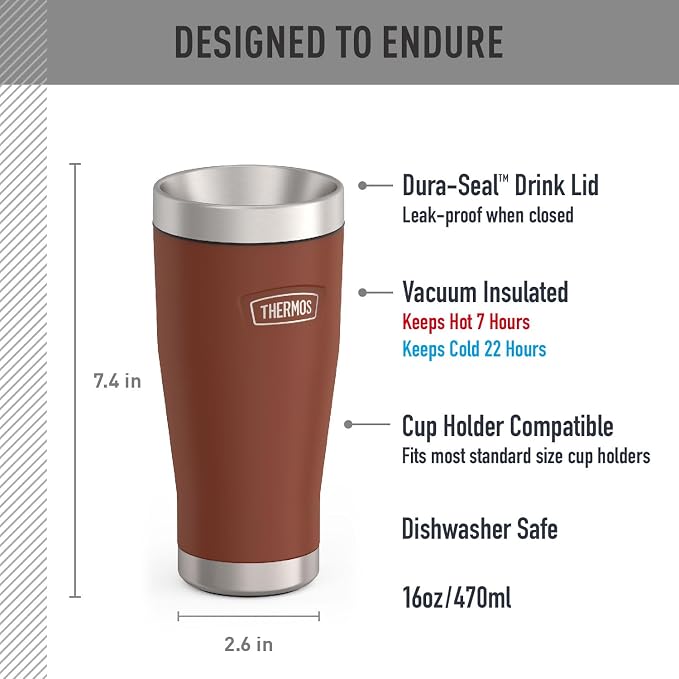 THERMOS ICON SERIES, Stainless Steel Tumbler, Saddle, 16 oz | BPA Free Material