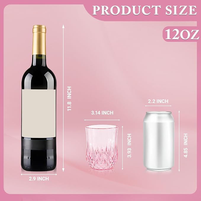 40 Pack Plastic Stemless Wine Glasses, 12oz Unbreakable Wine Cups | Reusable Fancy Vintage Drinking Glass Bulk for Cocktail, Whiskey, Juice, Elegant Decor for Wedding, Party & Holiday Events