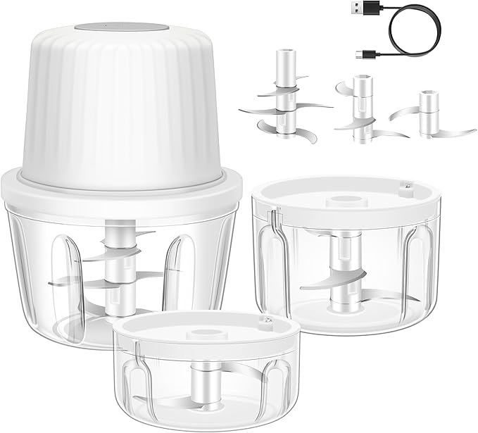 100+250+400ML Electric Garlic Chopper, 6 Blades Garlic Mincer | Mini USB Portable Vegetable Chopper, Onion Grinder, Small Food Processor for Ginger, Chili, Fruit, Meat