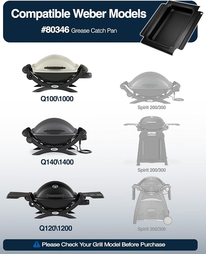 80346 Catch Pan with 20 Pack 6415 Drip Pan Liners for Weber Q100 Q120 Q140 and Q1000 Q1200 Q1400 Series Grills, Grease Tray Catcher for Weber Replacement 80346 41887