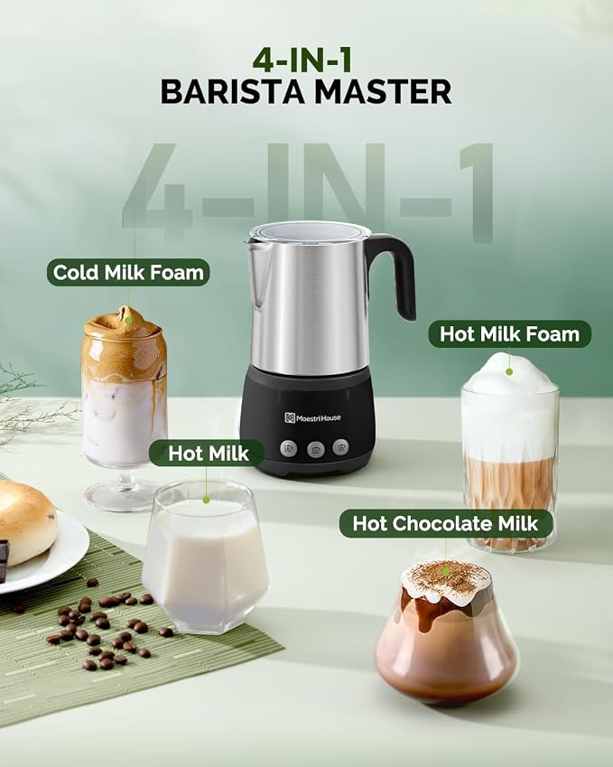 Maestri House 16.9OZDualFro 400 Electric Milk Steamer and Frother | 4-in-1 600W Smart Touch Control Hot and Cold Foam Maker, Memory Function for Latte, Cappuccinos, Milk, Chocolate Milk