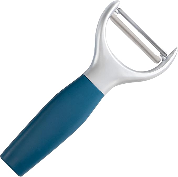 OOU Vegetable Peeler, Stainless Steel Y-Peeler with Sharp Swivel Blade, Premium Zinc Alloy Construction, Ergonomic TPE Non-Slip Grip Handle, Blue