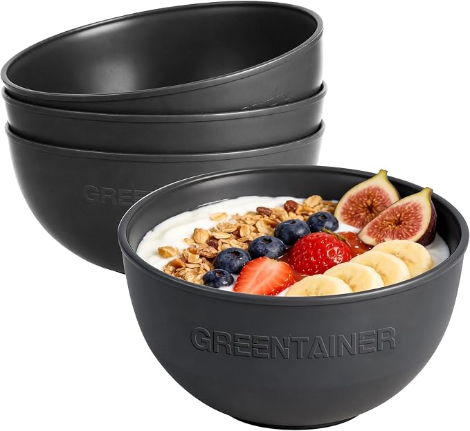 Greentainer 50 Oz Unbreakable Cereal Bowls Set of 4, Microwave and Dishwasher Safe, Reusable Plastic Soup Bowl for Salad, Oatmeal, Rice, Fruit, Snacks, BPA-Free (Gray)