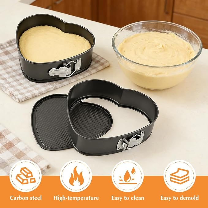 Springform Pan Set of 3 (7,8,9 Inch) - Heart Shaped Leakproof Cheesecake Pans with Removable Bottom, Nonstick Carbon Steel Cake Tin for Valentine‘s Day, Anniversary Baking(SIZE:Heart Shape)
