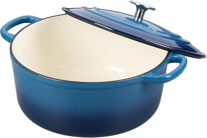 EDGING CASTING Enameled Cast Iron Dutch Oven Pot With Lid for Cooking, Bread Baking, Bread Oven, 5.5 Quart, Lake Blue