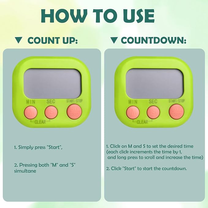 Kitchen Timers 4 Pack, Electronic Timers with Loud Alarm for Cooking, Magnetic Digital Timers Big LCD Display Blue Green Pink White (No Battery Included)