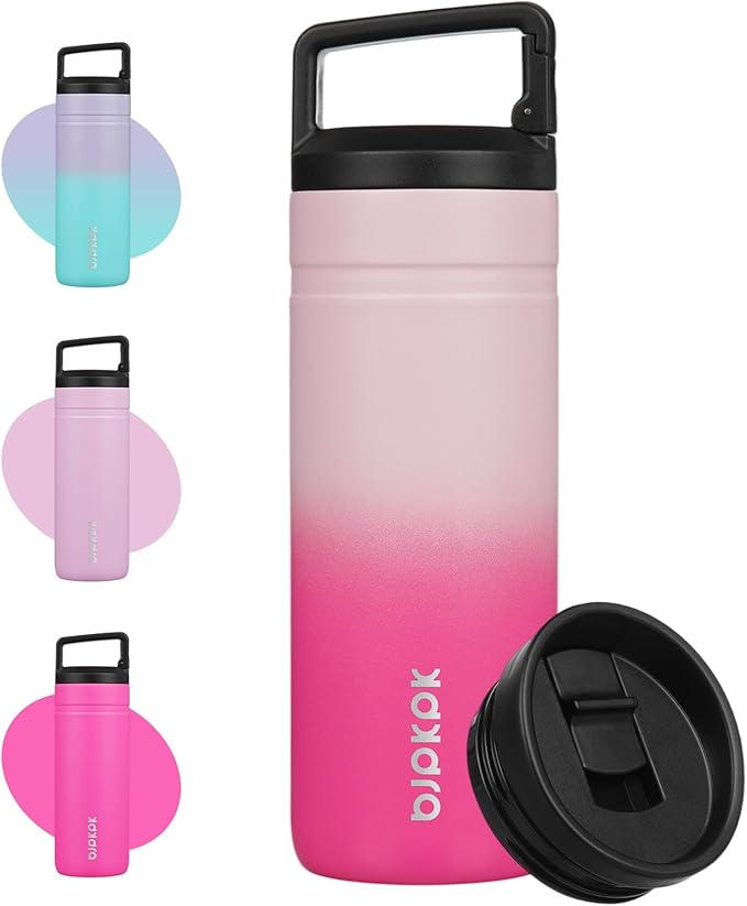 BJPKPK 20 oz Insulated Travel Water Bottle, Coffee Tumbler Stainless Steel | Double Wall Vacuum, Leakproof, Thermal, Keeps Hot/Cold, Dishwasher Safe, Spill Proof, Wide Mouth, 2 Lids, Cherry Blossom