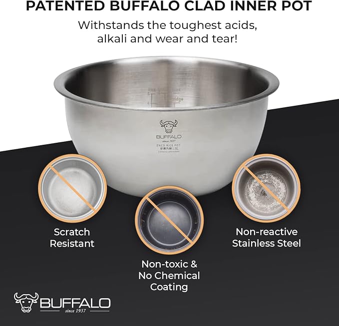 Buffalo SMART COOKER Induction Heating IH Rice Cooker and Warmer, 1 L, 5 cups of rice, Non-Coating inner pot, Efficient, Multiple function, White (5 cups) | Non-Stick 1L Electric Rice Maker, Warmer for White/Brown Rice, Grain - Easy-to-clean & Non-Coat...