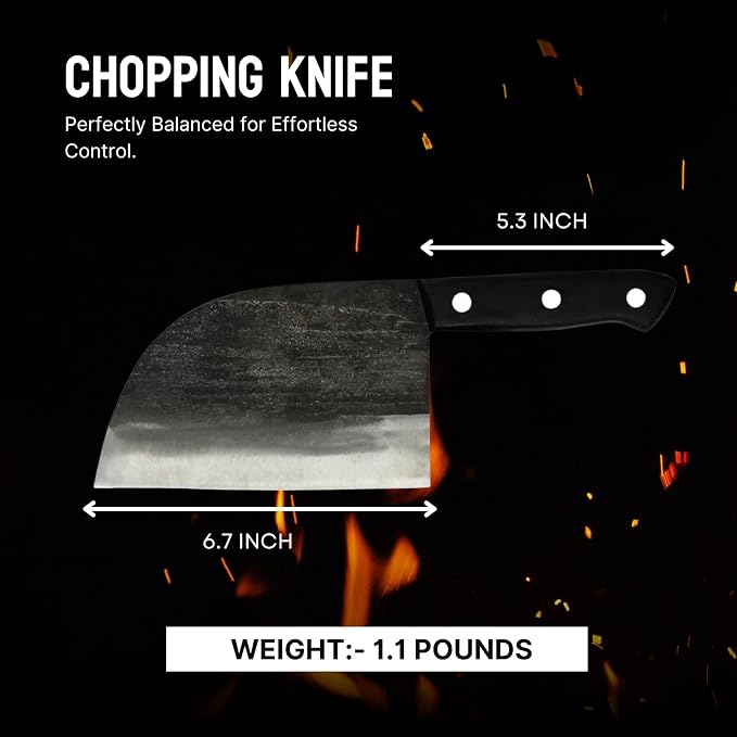 Serbian Chef Knife - 6.7 Inch Hand-Forged High Carbon Steel Full Tang Butcher Knife with Wood Handle - Razor Sharp Cooking Knife - Leather Sheath Included