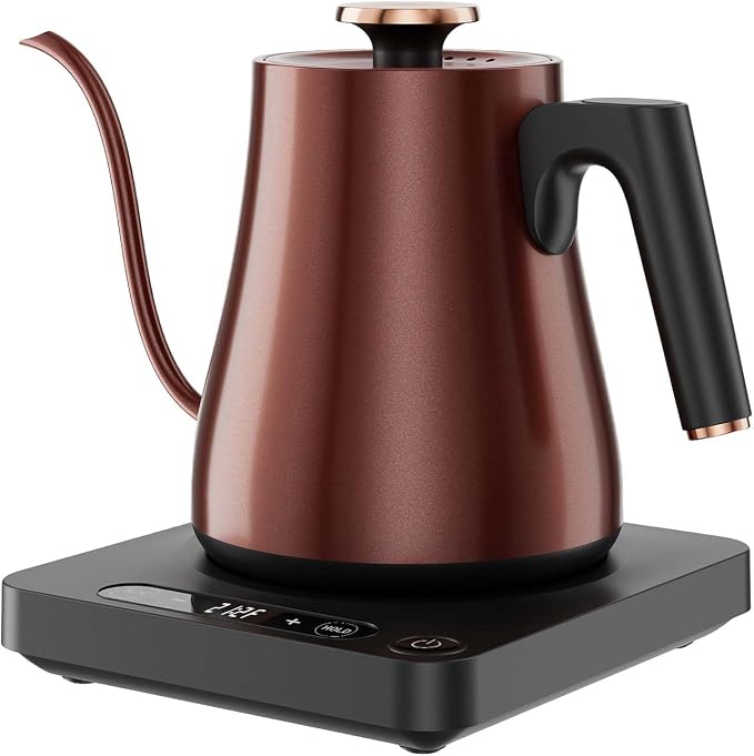 Gooseneck Electric Kettle 1.0L, 1000W, Pour Over, Vintage Copper | 104-212°F Temp Control, LED Display, Keep Warm, 304 SS, BPA-Free, For Pour Over & Tea