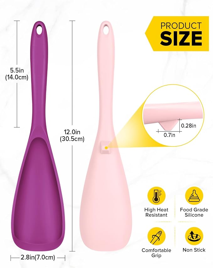Pack of 2 Cooking Spoons for Non Stick Cookware, Multifunction Spatula Spoon BPA-Free, One-Piece Design, Suitable for Scooping, Scraping, Serving and Mixing (PINK-PURPLE)