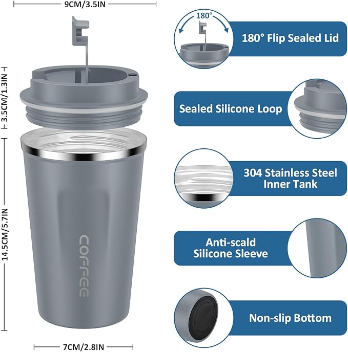 CS COSDDI 12 oz Coffee mug - Stainless Steel Coffee Cup with Leakproof Lid | Stainless Steel Double-wall insulation, 6-Hour Heat Retention, 360°Leak proof, BPA-free, Reusable And To Go Coffee Mug