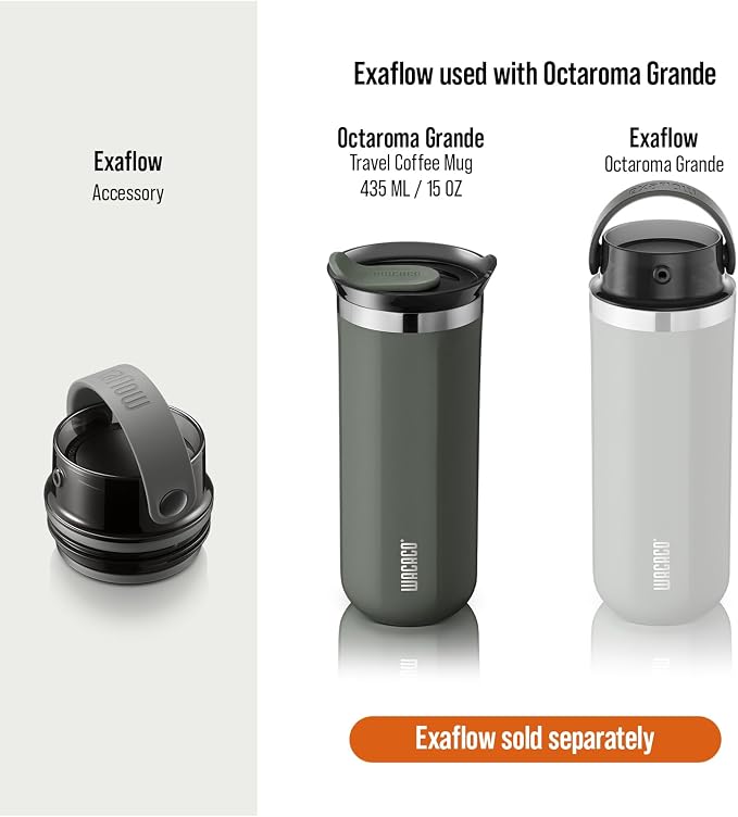 WACACO Octaroma Grande Vacuum Insulated Coffee Mug, 15 fl oz (435ml), Double-wall Stainless Steel Travel Tumbler With Drinking Lid, Dim Grey