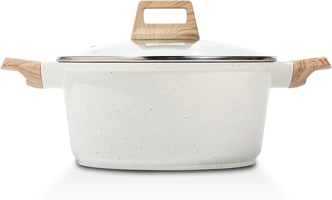ESLITE LIFE Nonstick Stock Pot with Lid, 5 Quart Granite Casserole Large Soup Pot Pasta Cooking Pot, Induction Compatible, PTFE & PFOA Free, White