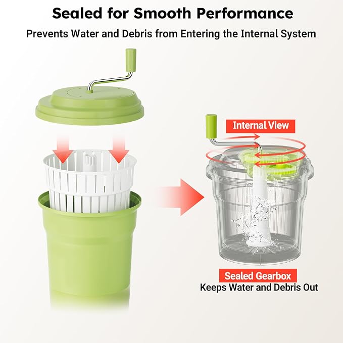 Commercial Salad Spinner, 5 Gallon (20QT) Large Capacity Vegetable Dryer with Built-in Drain Hose, Ergonomic Aluminum Handle, Sealed Gearbox, Efficiently Dries Up to 6–8 Heads of Lettuce