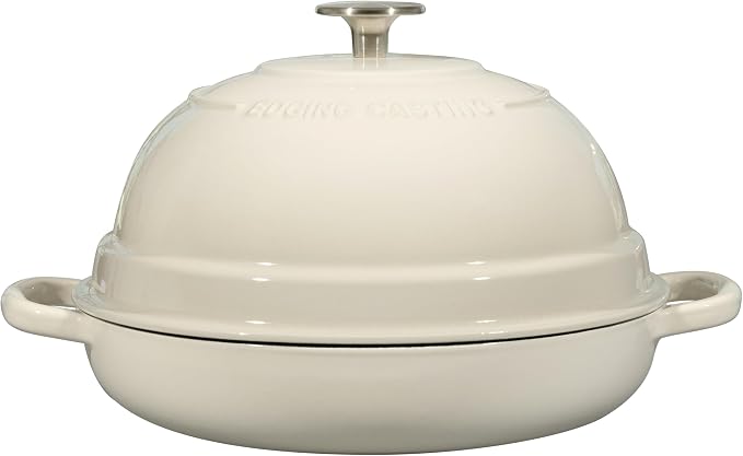 EDGING CASTING Enameled Cast Iron Dutch Oven Pot with Lid, Round Bread Oven for Homemade Sourdough Bread Baking, 6 Quart, White