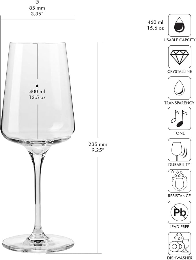 Krosno White Wine Glasses Set of 4, 13.5 oz, Infinity Collection | Wine Tumbler with Stem, Lead-Free Crystal Glassware, Drinking Glasses, Elegant Cups, Home & Restaurant, Dishwasher Safe