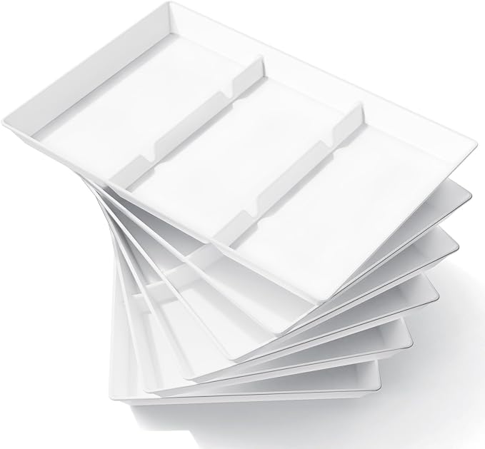Lifewit Divided Serving Tray for Party, 6 Pack Plastic Food Serving Platter | 15" x 10" White Reusable Fruit and Veggie Tray, Catering Dishes for Dessert, Snacks, Entertaining, Holiday Hosting Essentials