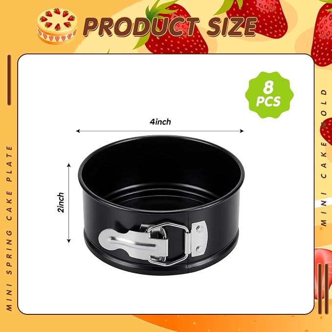 8 Pcs 4 Inch Springform Pan for Baking Mini Cheesecake Pans with Removable Bottom Nonstick Leakproof Round Cake Mold Spring Form Molds for Mini Cheesecake Pizza and Quiches (Black)