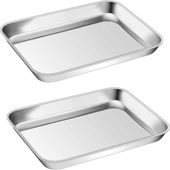 P&P CHEF Baking Sheet Pan, Stainless Steel Cookie Sheet, 9 Inch & 2 Pcs | Oven Tray Sheet Pan for Baking & Serving, Baking Tray for Multi Uses, Heavy Duty & Non-toxic, Rust Free & Dishwasher Safe