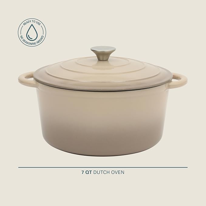 Gibson Home Addlestone 7 Qt Enameled Cast Iron Dutch Oven Pot with Lid – Round, Oven Safe to 500°F, Ideal for Bread Baking & Stews - Gradient Taupe