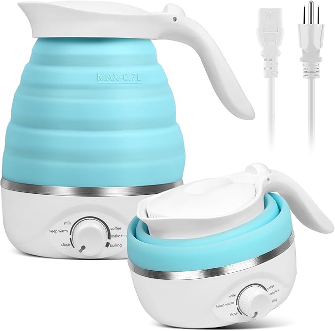 Travel Foldable Electric Kettle - 110V 700ml Collapsible Kettle Blue | 850W Small BPA-free Tea Pot for Camping Food Grade Silicone Travel Electric Collapsible Kettle for Tea & Coffee