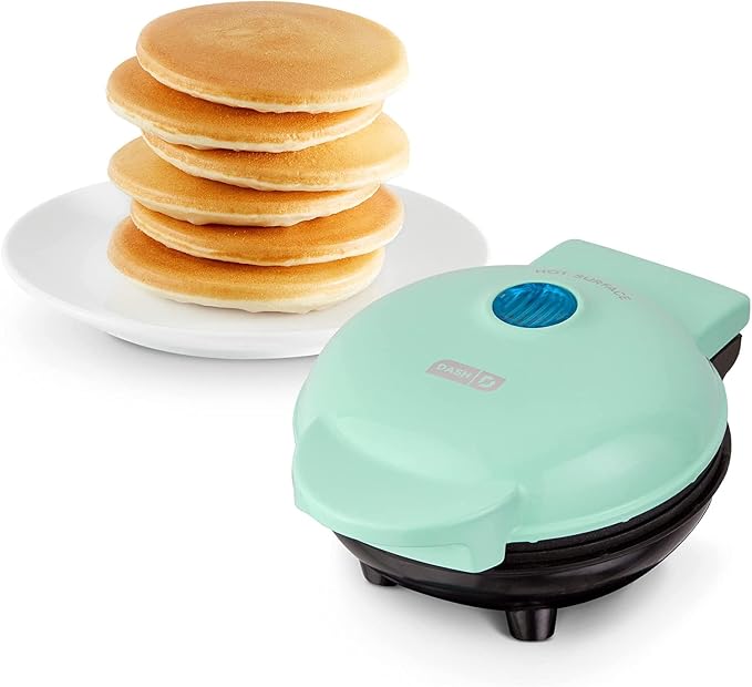 Dash Mini Maker Griddle, 4 Inch Nonstick Cooking Surface, Aqua | Compact Electric Mini Pancake Maker, Quick Heating, Single Serve Eggs, Hash Browns & Breakfast Sandwiches