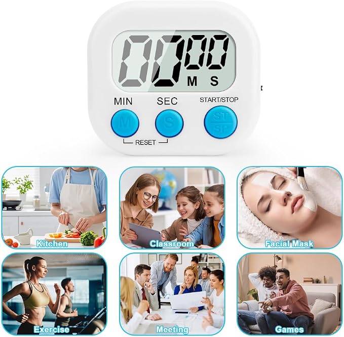 Digital Kitchen Timer, 6 Pcs Classroom Timers for Kids Teacher, Magnetic Countdown Minute Simple Timer for Cooking Study Exercise Game Baking Reading Gym Meeting Work Task Classroom (Blue/White)